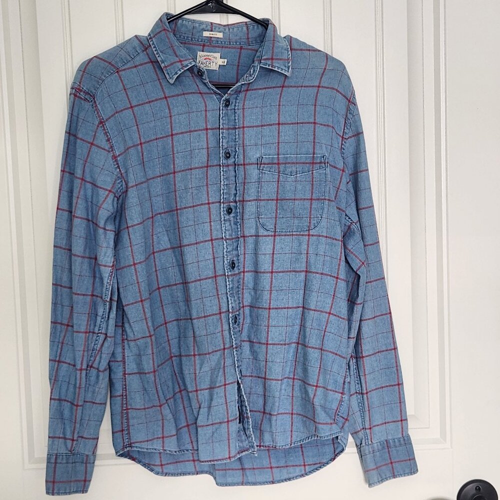Faherty - Indigo Windowpane Shirt - M